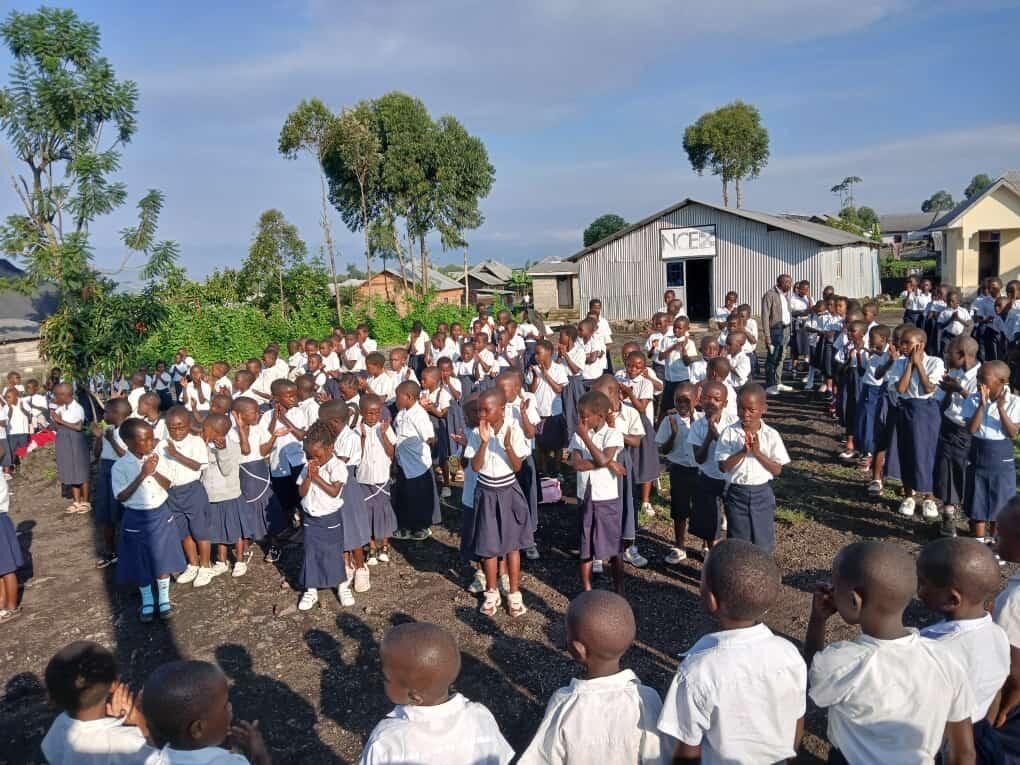 Students gathered at an NCE primary school in Goma